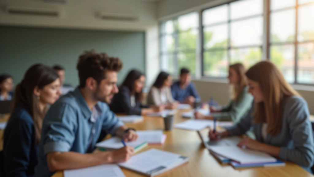 Estudantes portugueses preparando-se para exames de inglês em ambiente colaborativo e acolhedor